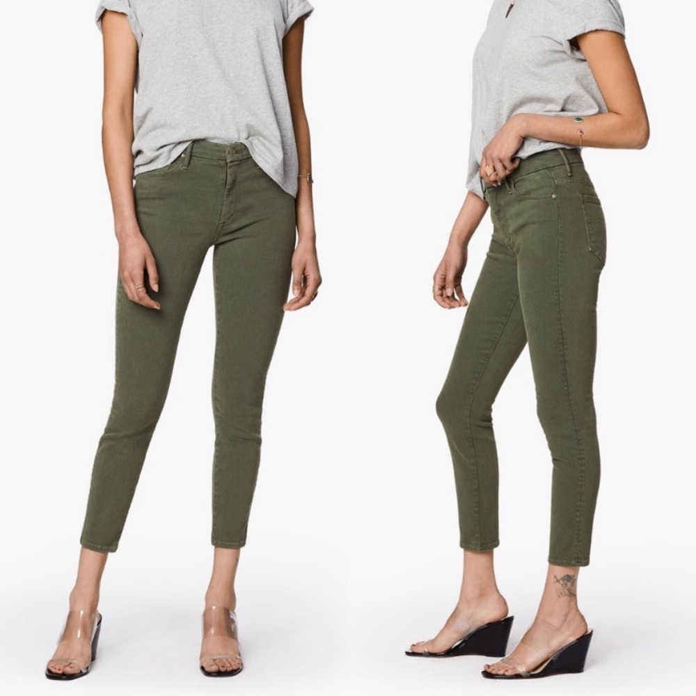 Mother High Waisted Looker Ankle Jeans Dark Olive